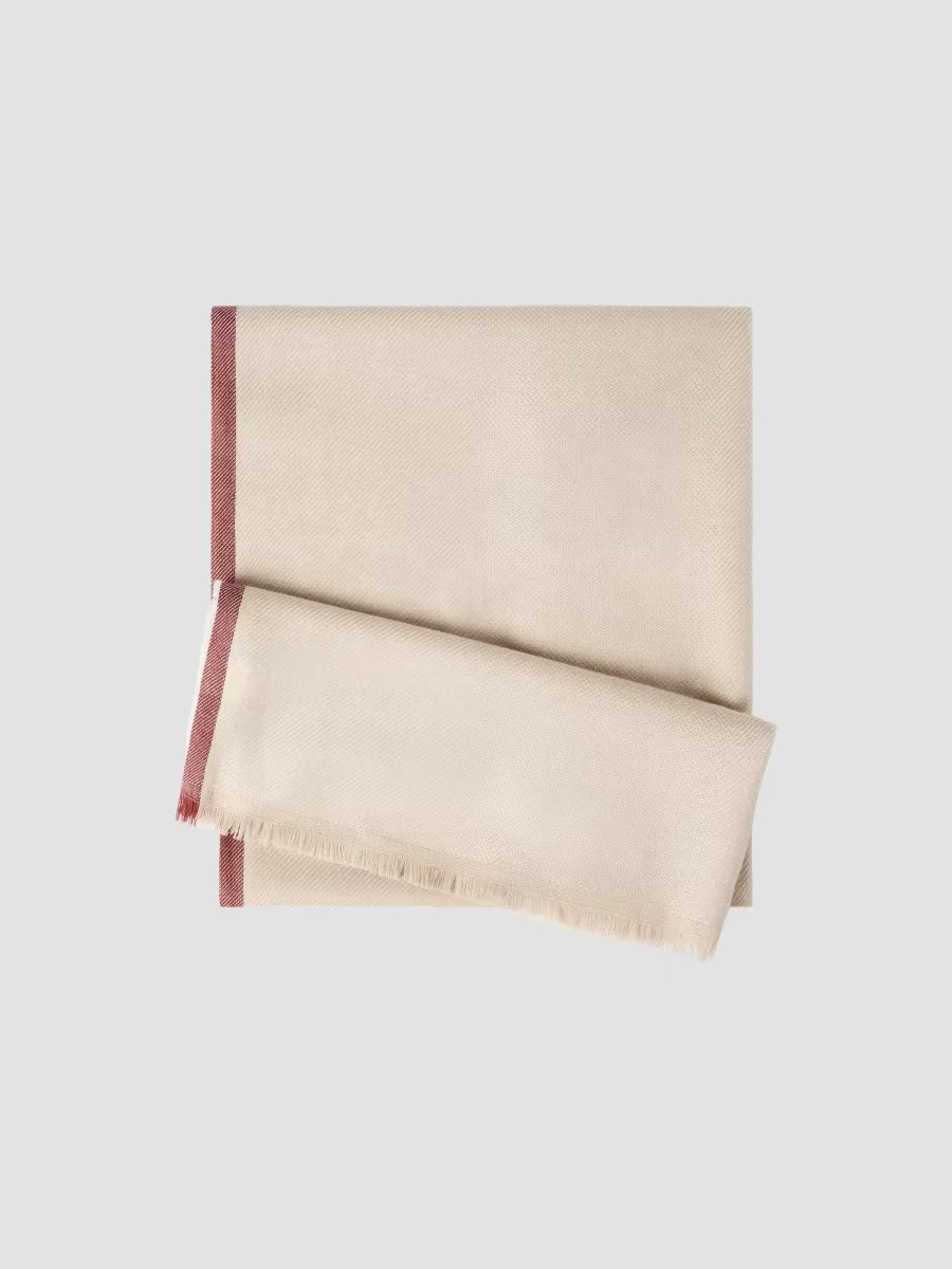 Wool and Cashmere Diagonal Scarf with Striped Edge by Brunello Cucinelli