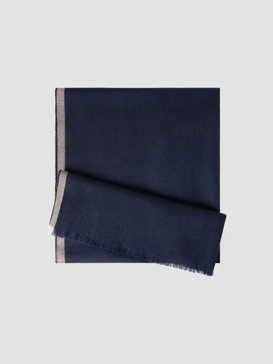 Wool and Cashmere Diagonal Scarf with Striped Edge