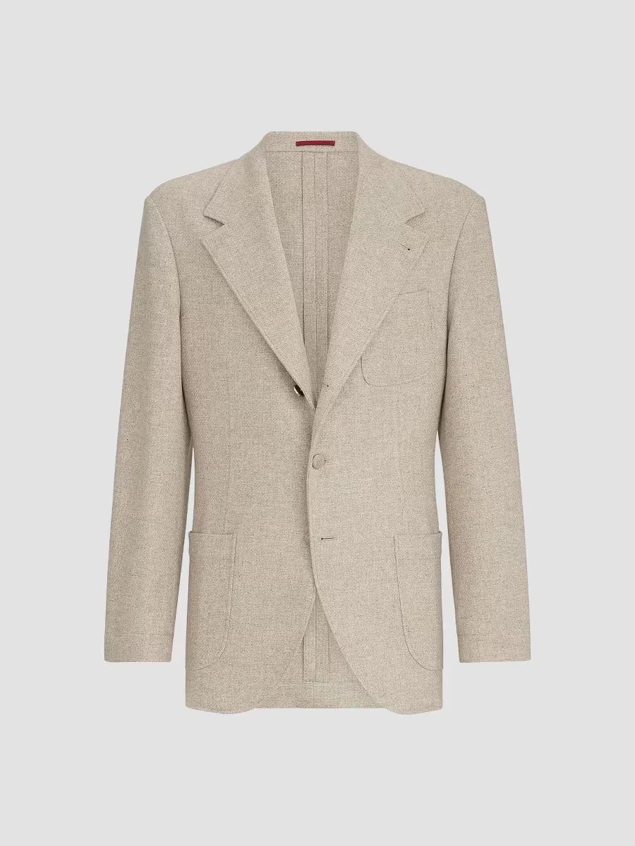 Cashmere Panama Deconstructed Blazer with Patch Pockets by Brunello Cucinelli
