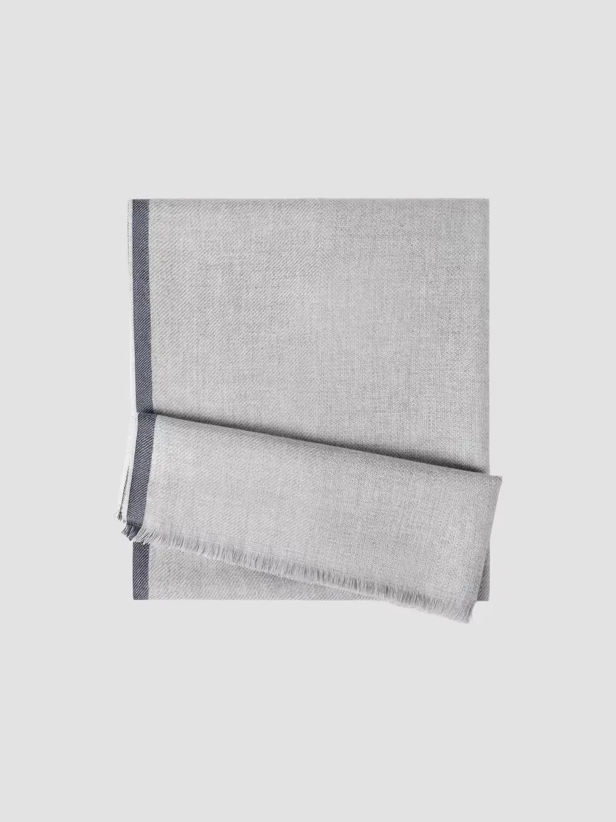 Wool and Cashmere Diagonal Scarf with Striped Edge