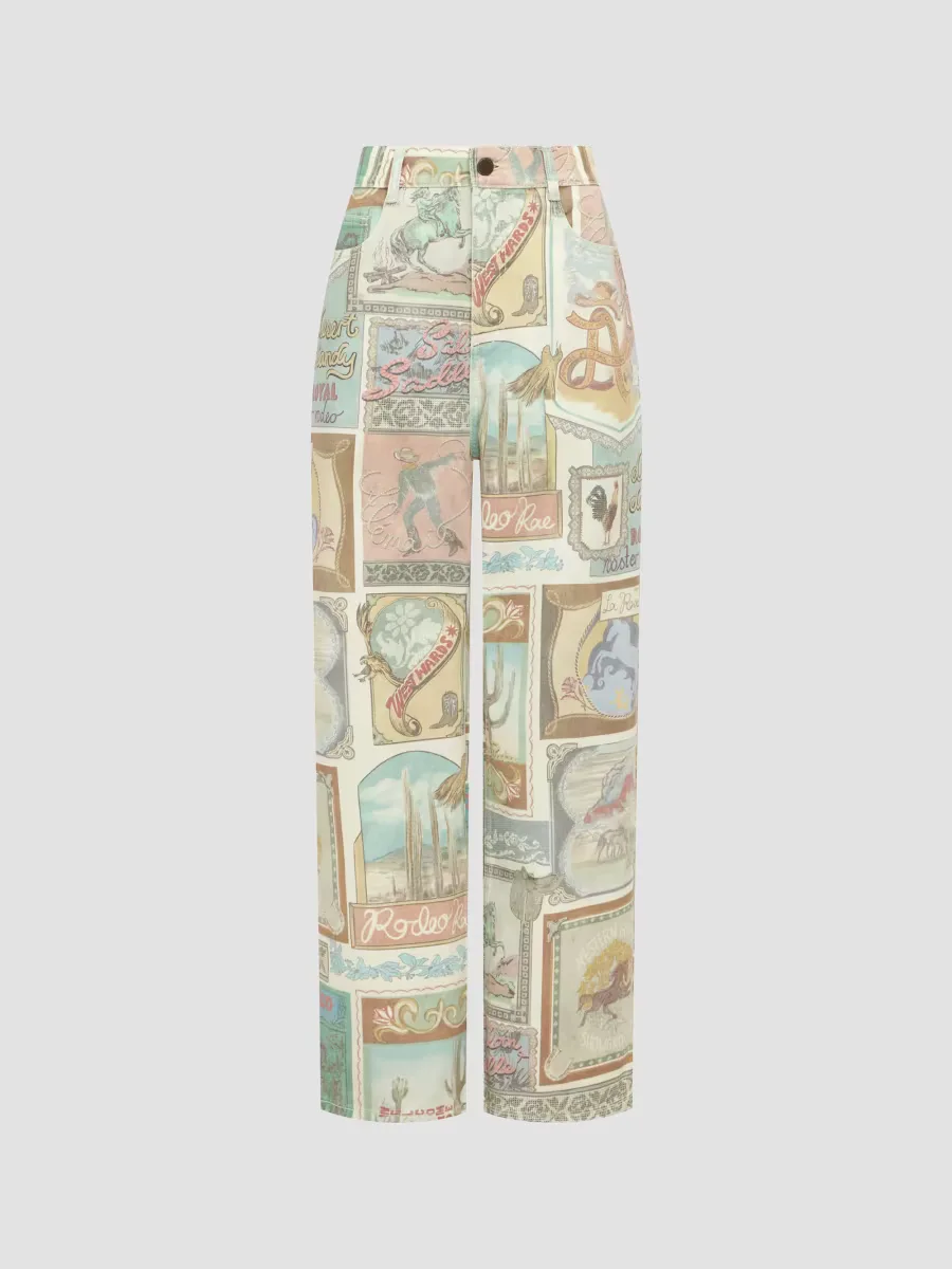 Andie Printed Mid-Rise Straight-Leg Jeans by ALMAIS