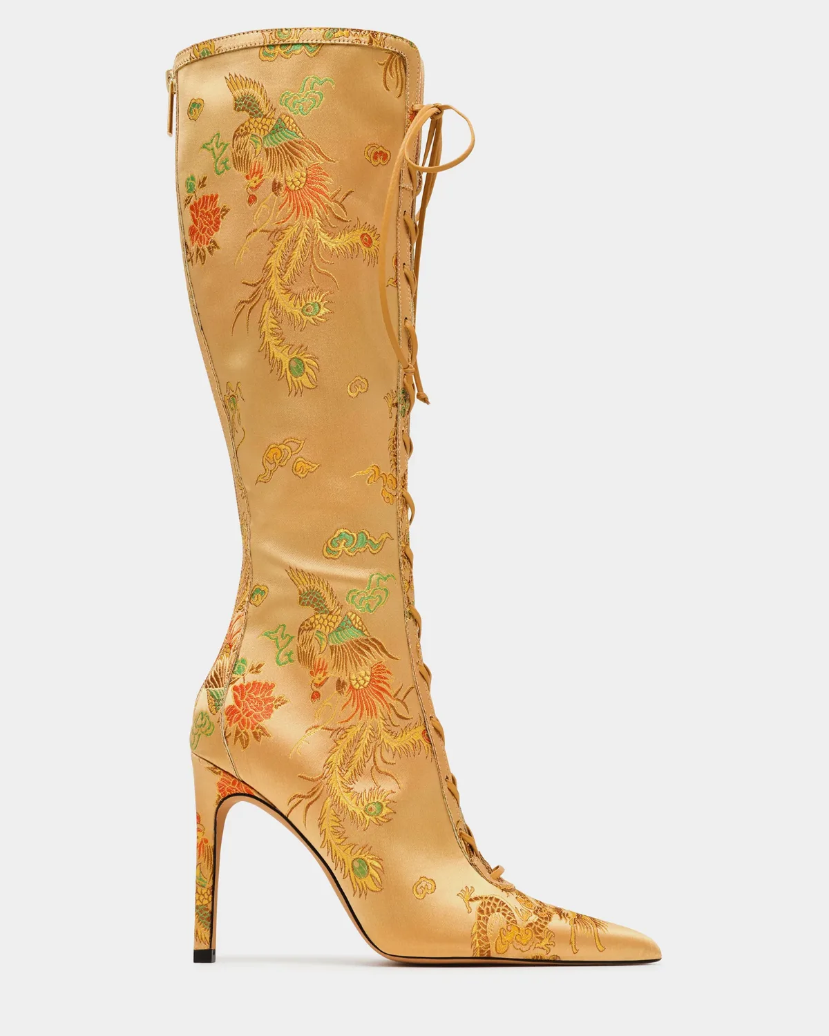 Maxine Champagne Olive Brocade Lace-Up Boots - Leather by Steve Madden