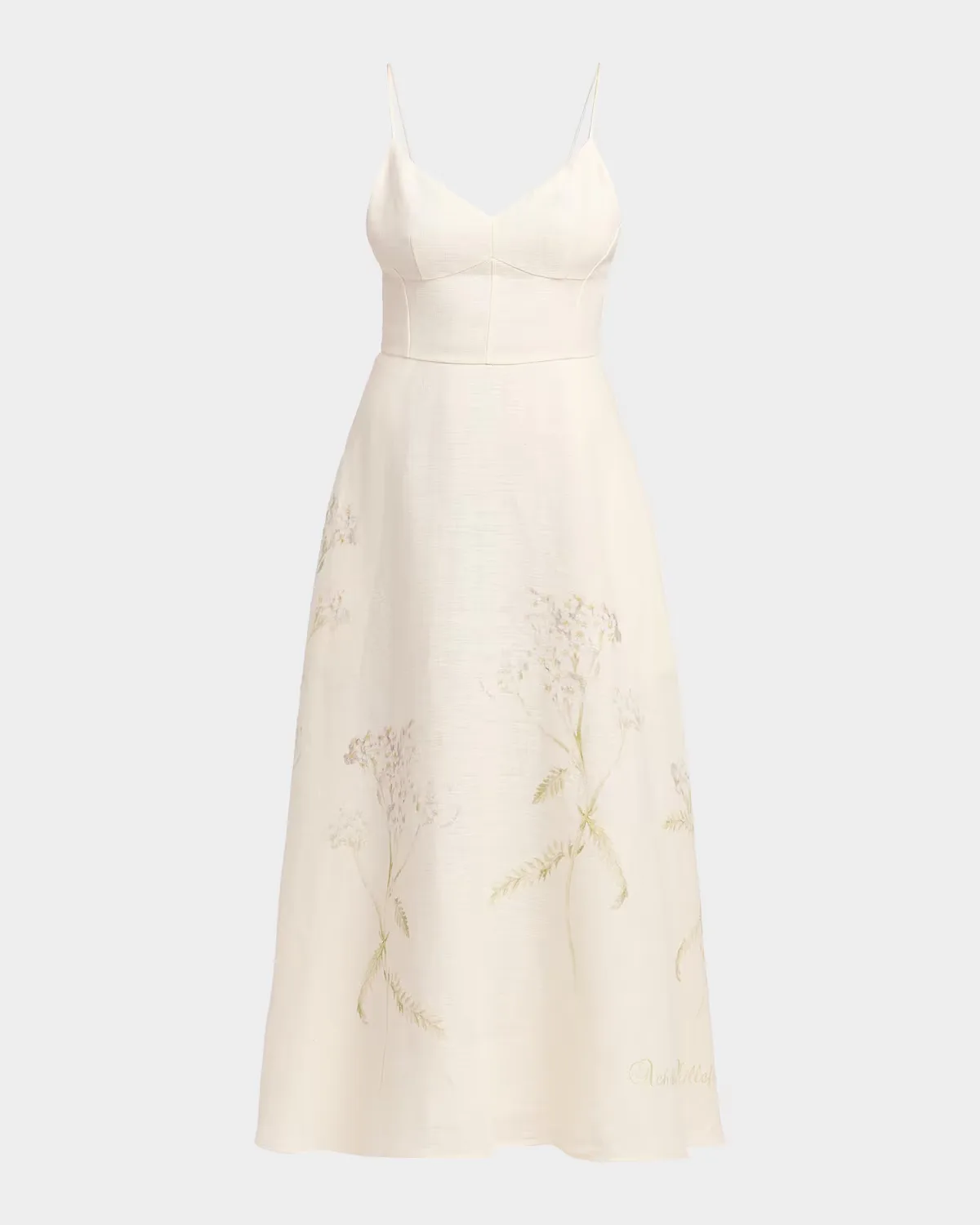 Floral-Print Sleeveless Linen Midi Summer Dress by Alberta Ferretti