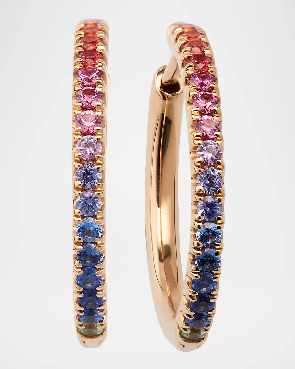 18K Rose Gold Hinged Hoop Earrings with Mixed Sapphires by Lisa Nik