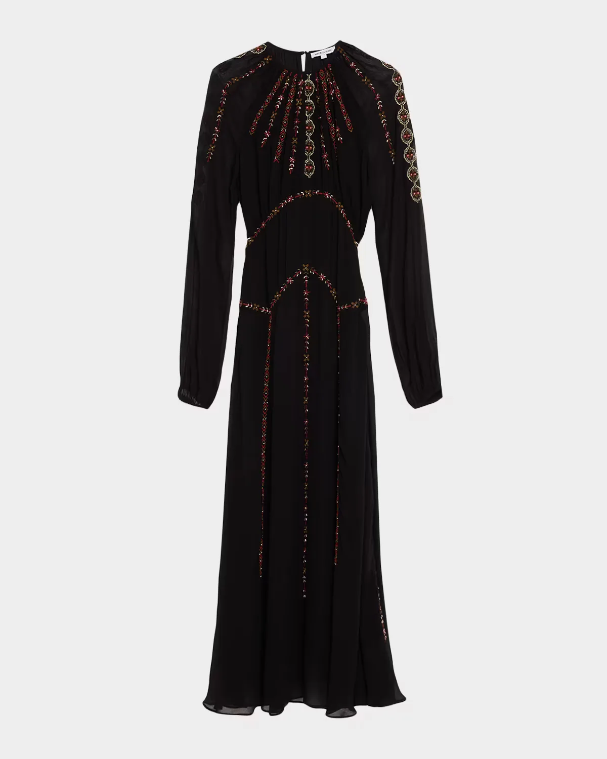 Sylvette Embroidered Blouson-Sleeve Maxi Dress by Veronica Beard