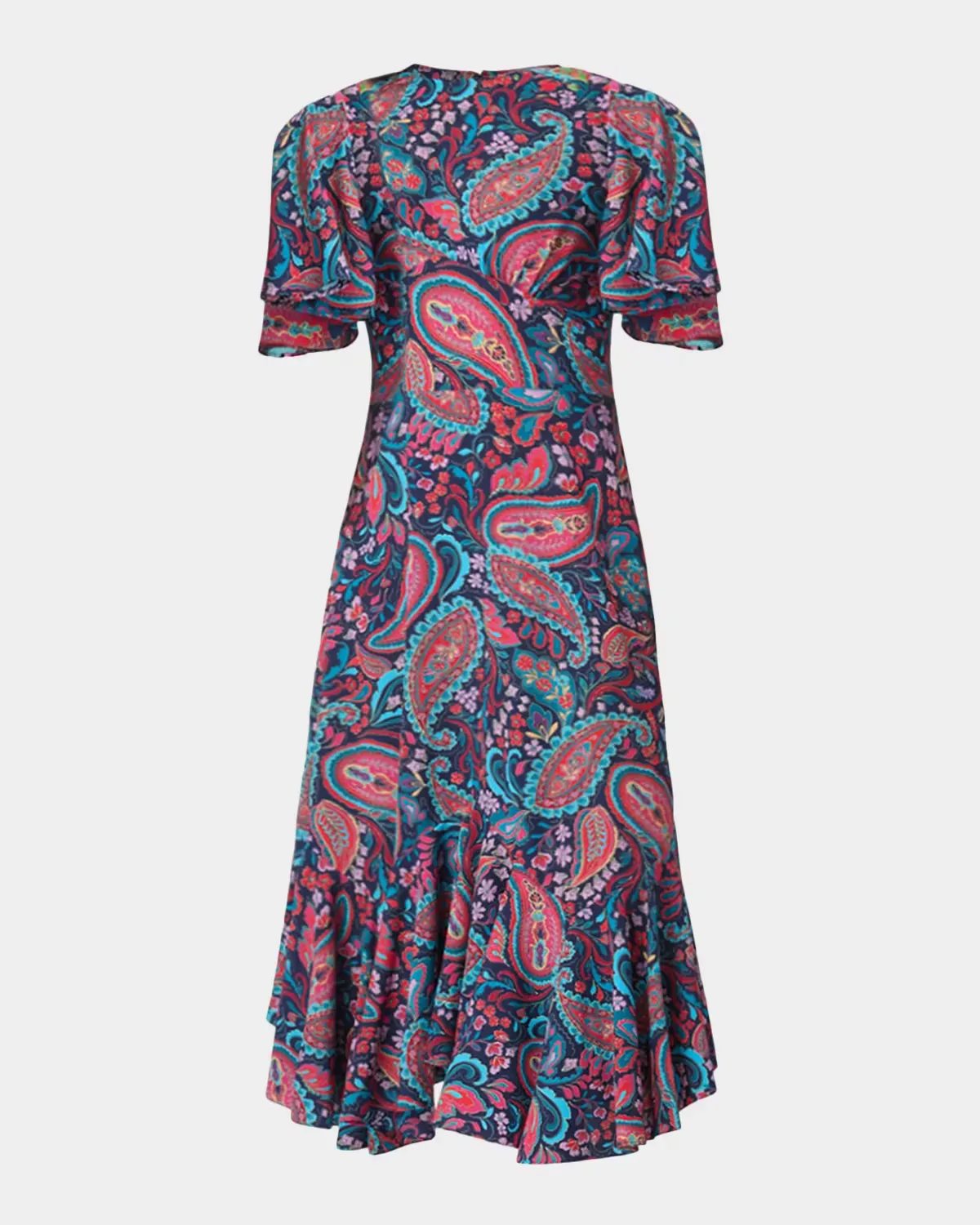 Mallie Flutter-Sleeve Paisley Midi Dress by Shoshanna
