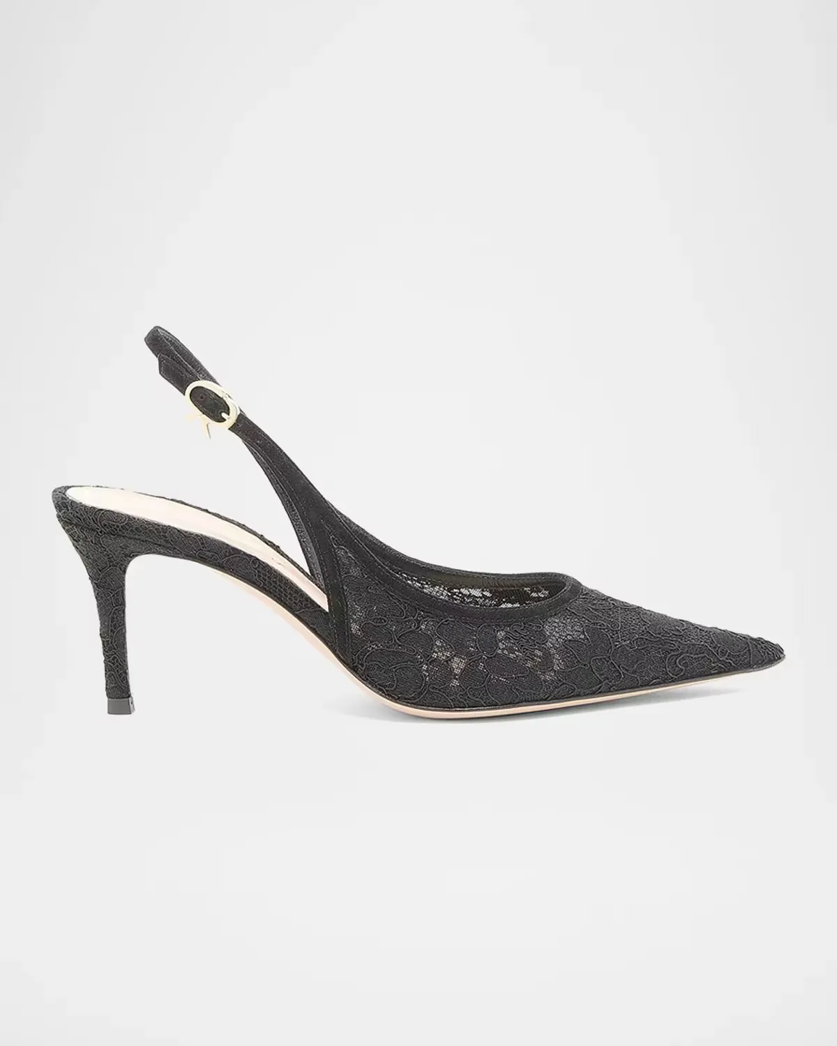 Lyon 70MM Lace & Suede Slingback Pumps by Gianvito Rossi