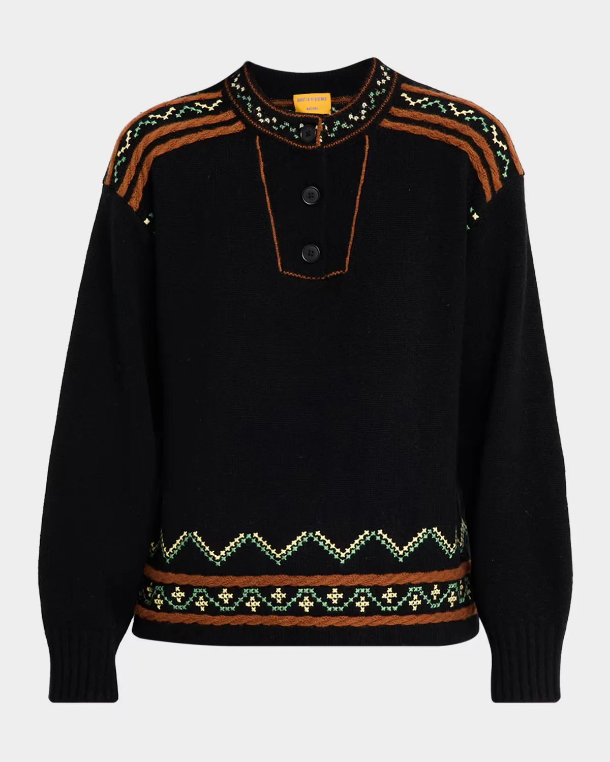 Fisherman Embroidered Cashmere-Wool Henley Sweater by Guest in Residence