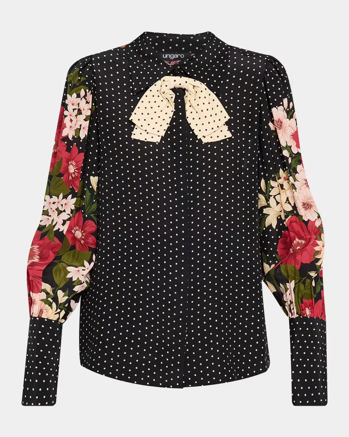 Aviva Floral Polka Dot Silk Blouse by Ungaro