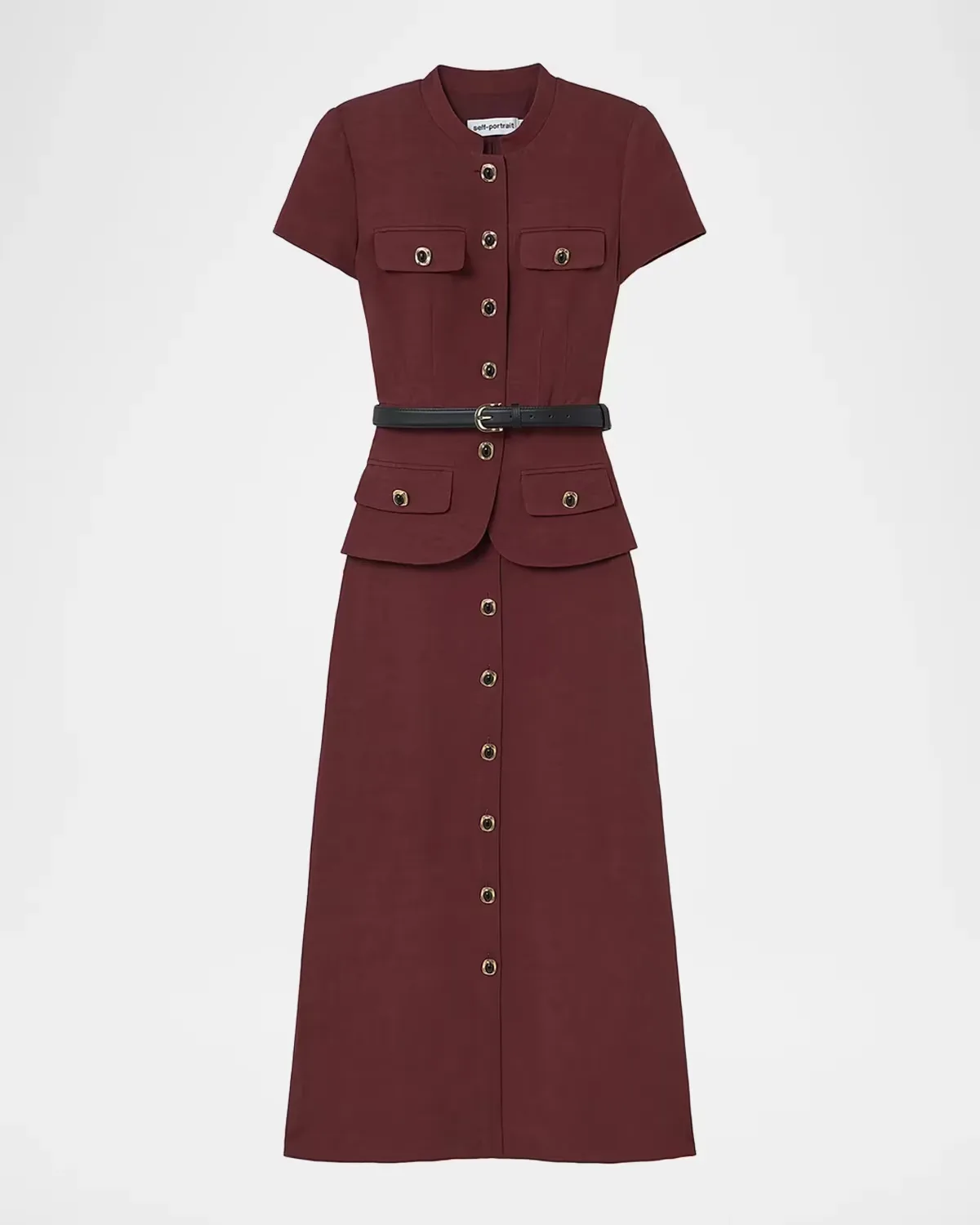 Peplum Linen-Blend Midi Dress by Self Portrait