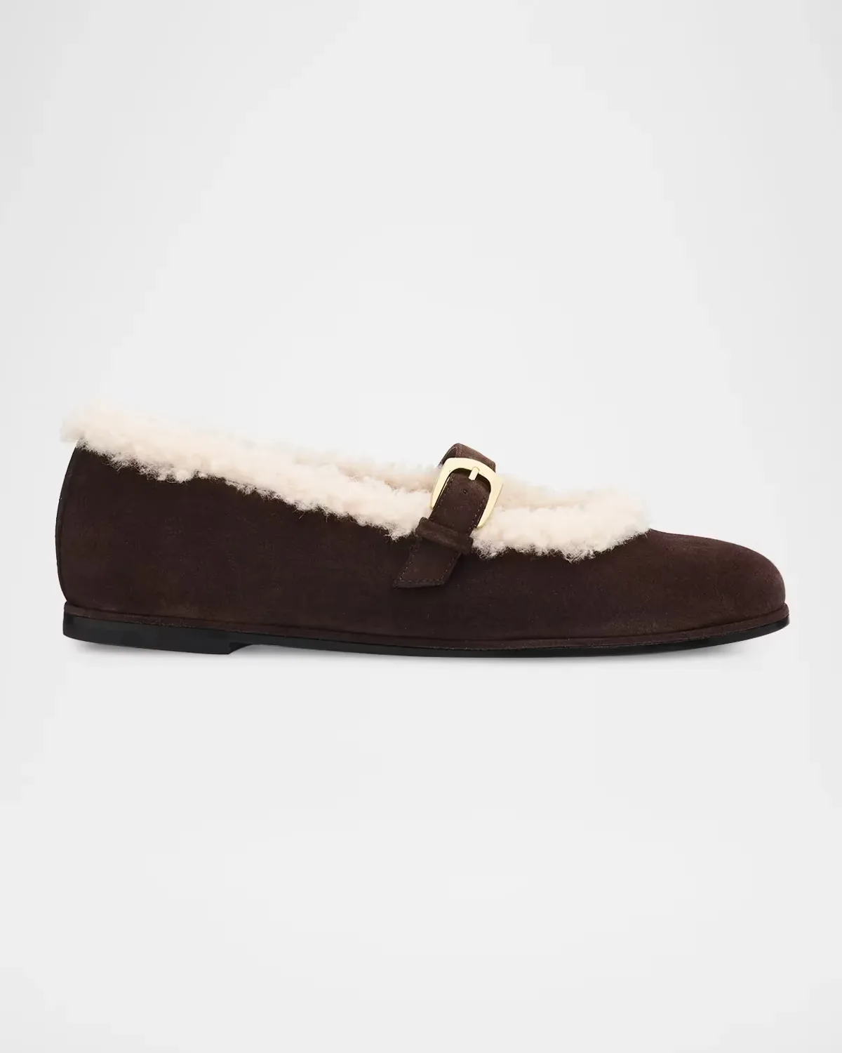 Sai Shearling-Lined Suede Mary Jane Ballerina Flats