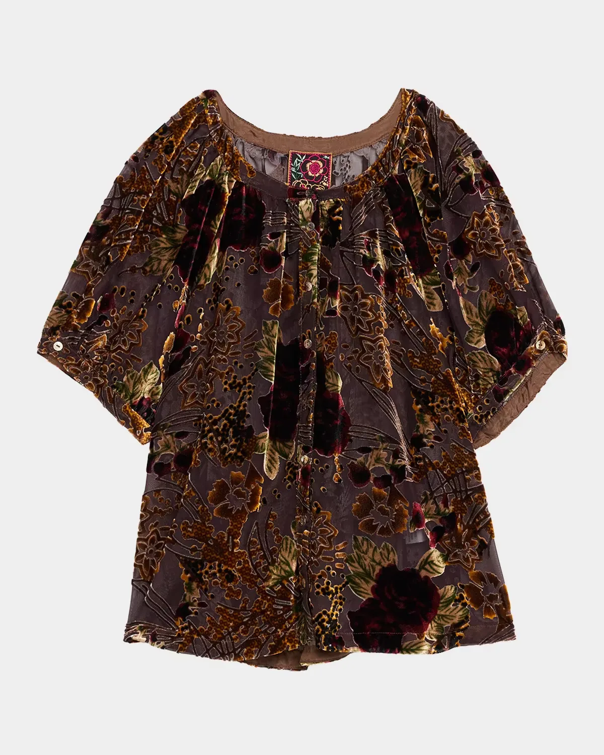 Avah Sheer Floral Burnout Blouse by Johnny Was