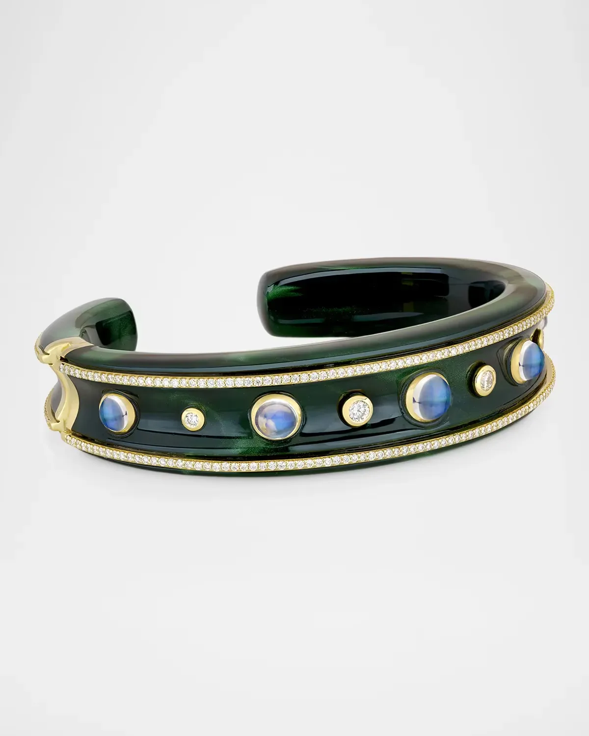 18K Yellow Gold Moonbeam Acrylic Cuff with Diamonds by Paul Morelli