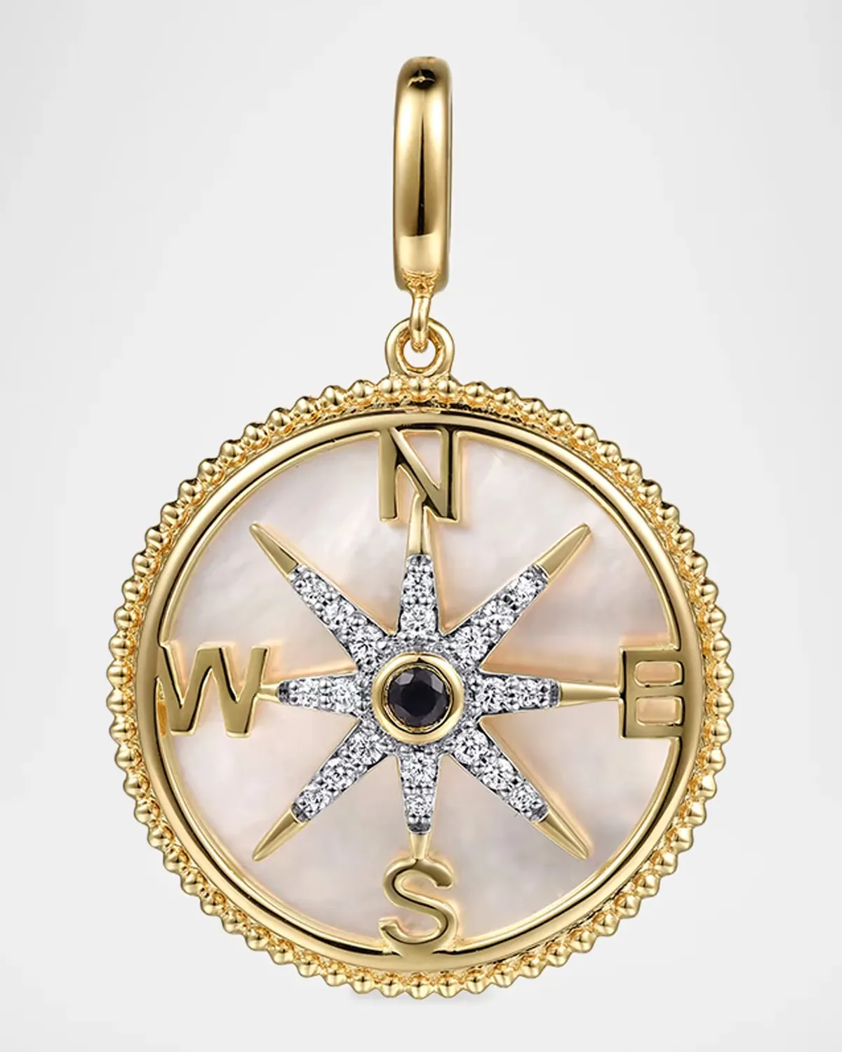 14K Yellow Gold Diamond and Blue Sapphire Compass Medallion Pendant by Gabriel
