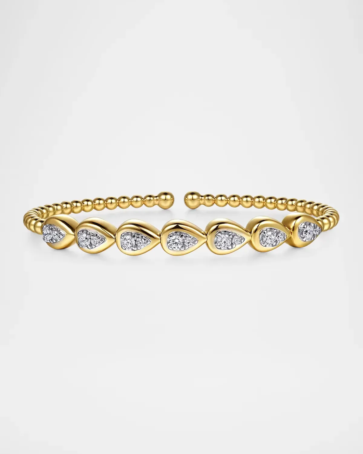 14K White and Yellow Gold Bujukan Pear Bezel Diamond Split Bangle Bracelet