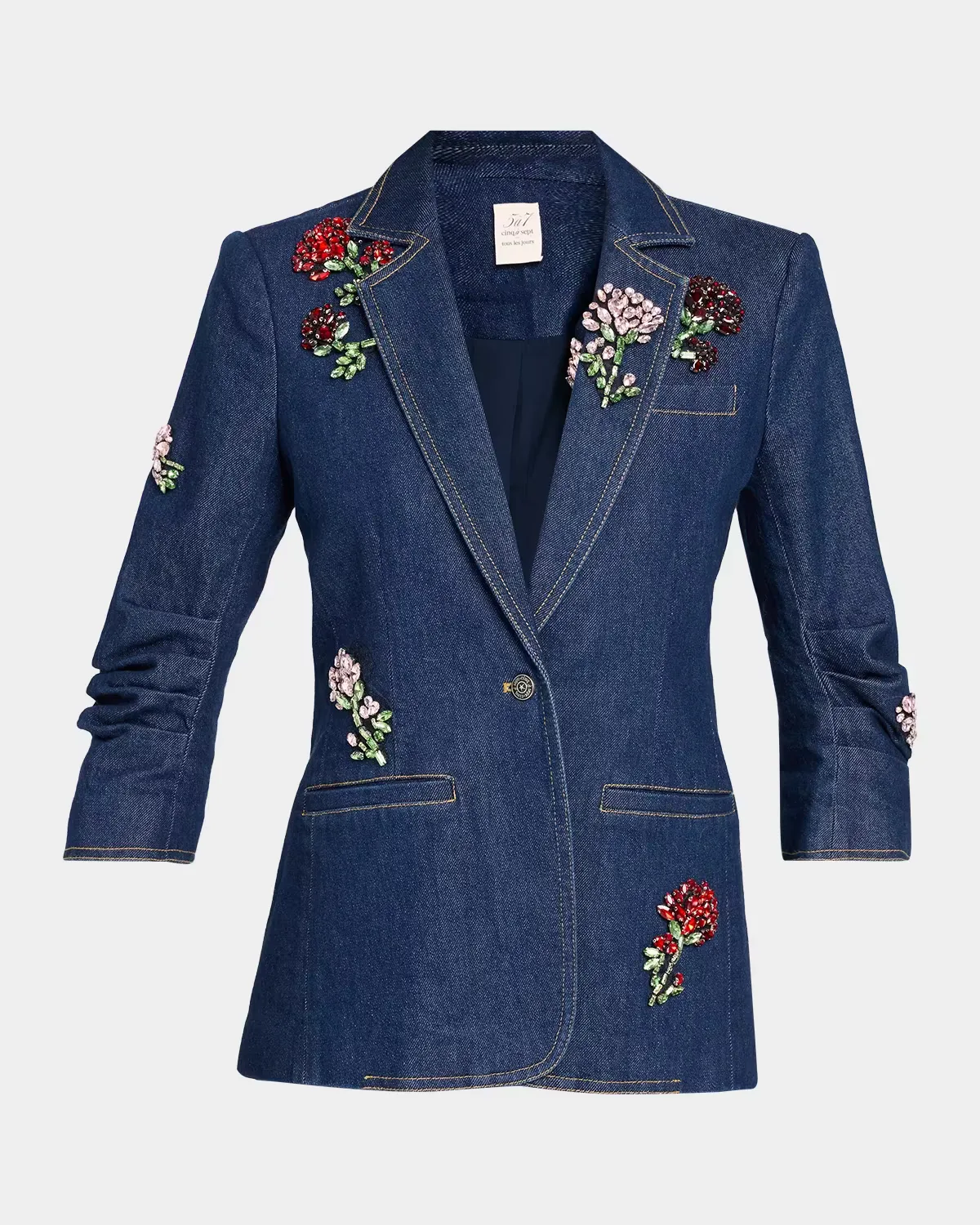 Rhinestone Roses Denim Blazer by Cinq  Sept