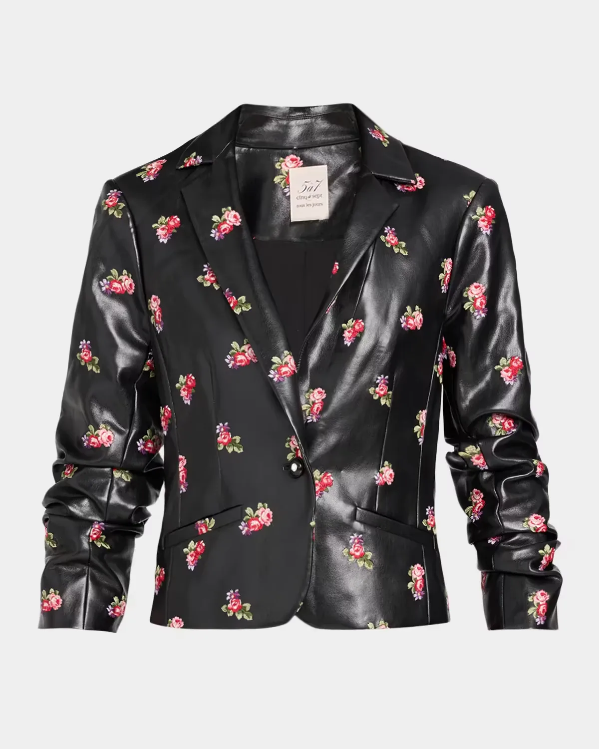 Tossed Roses Faux Leather Blazer by Cinq  Sept