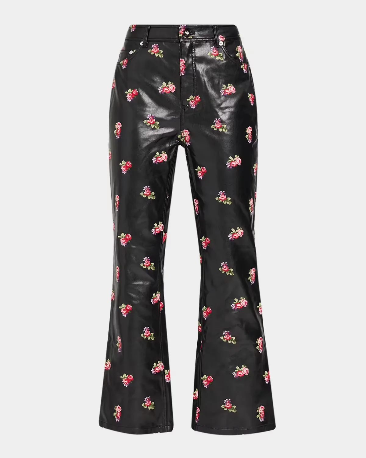 Tossed Roses Faux Leather Flare Pants by Cinq  Sept