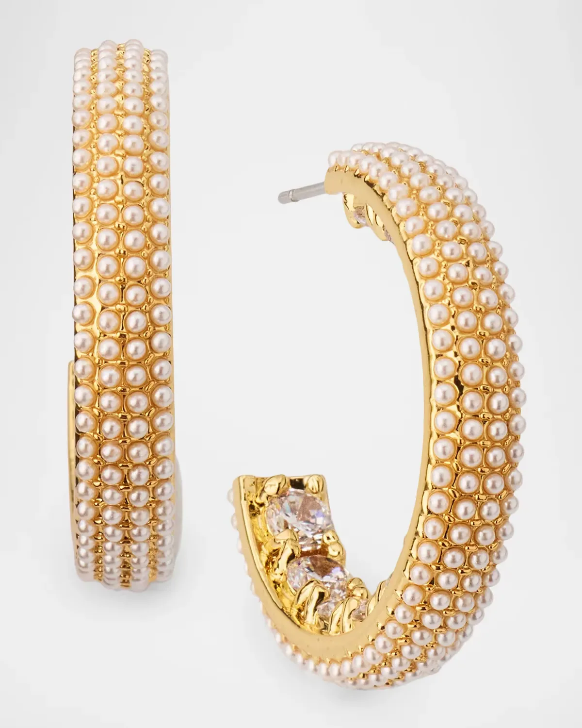 18K-Gold-Plated, Pearl & Crystal Hoop Earrings by Kenneth Jay Lane