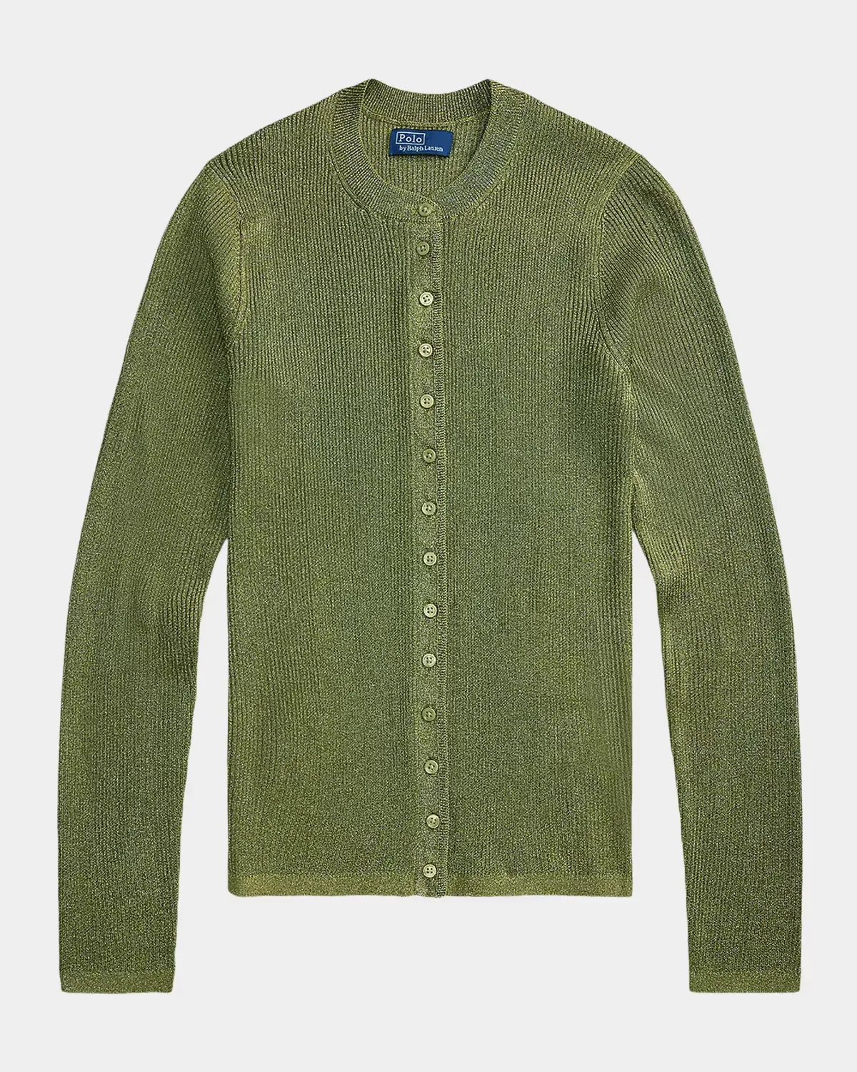 Metallic Rib Crewneck Cardigan by Ralph Lauren