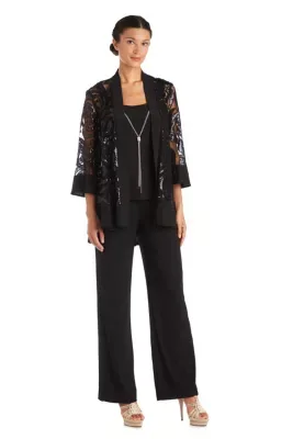 2 Pc Pant Set W Sequin Swing Jacket Mock Tank Top by R&M Richards