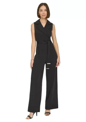Sleeveless Faux Wrap Self Tie Jumpsuit