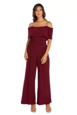 One Piece Cold Shoulder Ruched Bodice Jumpsuit by R&M Richards