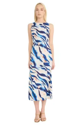 Zebra Printed Midi Dress with Tie Back - Denim by Donna Morgan
