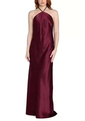 Long Hi Neck Charmeuse W Tie by Morgan & Co