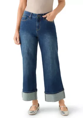 Flared Leg Fold Cuff Jeans by Crown & Ivy