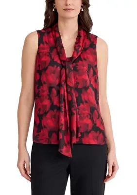 Sleeveless Wide Tie Front Lurex Blouse by Kasper