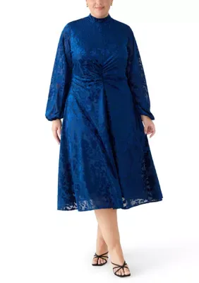 Long Sleeve Burnout Velvet A-Line Dress by Maison Tara