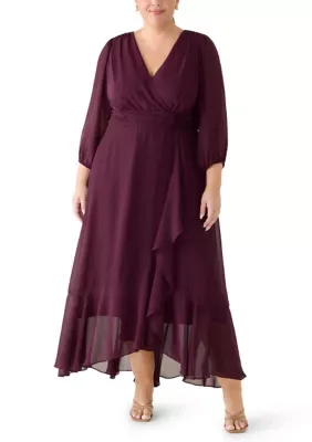 3/4 Sleeve Chiffon A-Line Dress