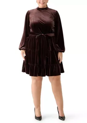 Long Sleeve Velvet A-Line Dress by Maison Tara