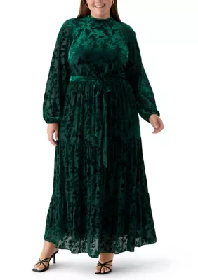 Long Sleeve Mock Neck Velvet Fit and Flare Dress by Maison Tara