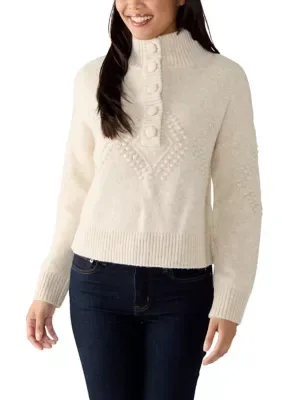 Mock Neck Button Pullover Sweater by Crown & Ivy