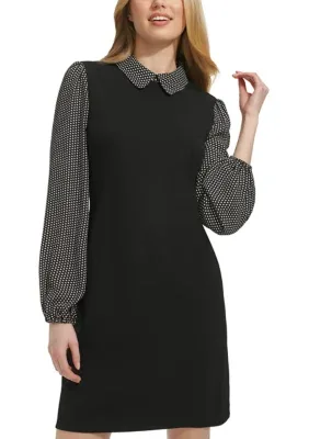 Long Sleeve Beaded Dot Chiffon Scuba Crepe 2Fer Dress by Tommy Hilfiger