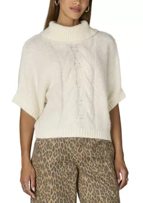 3/4 Dolman Sleeve Placed Cable Print Turtleneck Sweater by Wit & Wisdom
