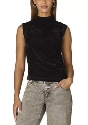 Sleeveless Mock Neck Asymmetric Pleated Tank Top by Wit & Wisdom