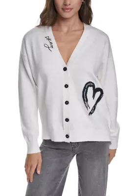 Long Sleeve Button Front Cardigan by DKNY