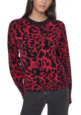 Long Sleeve Crew Neck Animal Print Sweater by DKNY