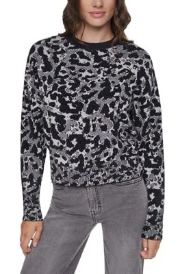 Long Sleeve Crew Neck Animal Print Sweater