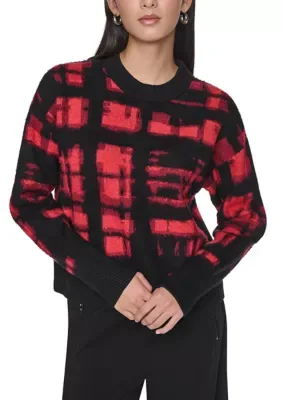 Long Sleeve Brushed Plaid Sweater by DKNY