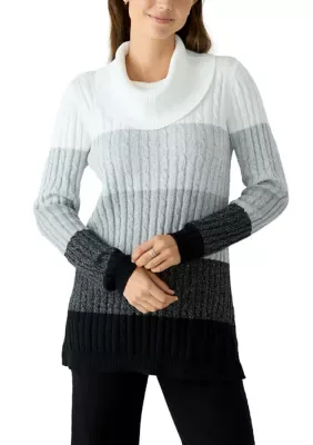 Cowl Neck Cable Knit Striped Tunic by Kim Rogers