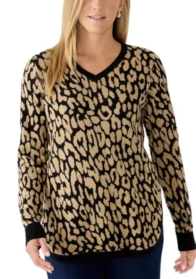 Cable Knit V-Neck Print Cardigan by Kim Rogers