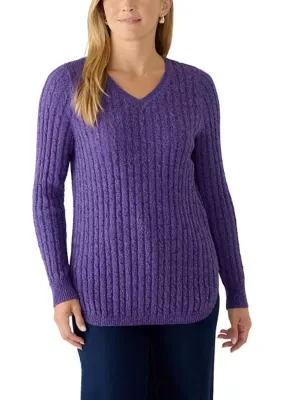 Cable Knit V-Neck Sweater by Kim Rogers
