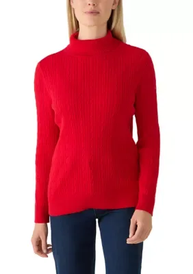 Petite Cable Knit Turtleneck Top by Kim Rogers