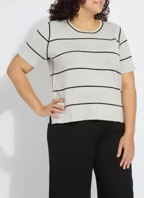 Odessa Reversible Knit Short Slv Tee Curvy by Lysse New York
