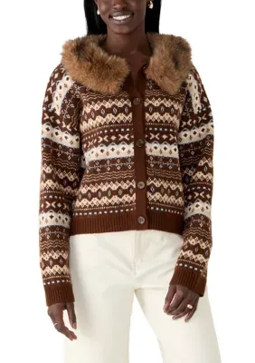Long Sleeve Fur Lined Printed Cardigan by Oak & Trellis