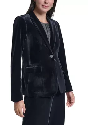 Long Sleeve Velvet One-Button Blazer by Calvin Klein